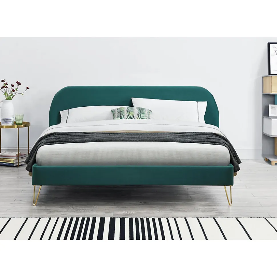 Lit 160 x 200 cm en velours et laiton vert - PHOENIX