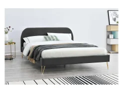 Lit 140 x 190 cm en velours et laiton gris - PHOENIX