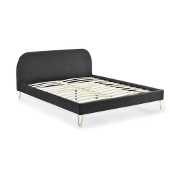 Lit 140 x 190 cm en velours et laiton gris - PHOENIX