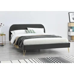 Lit 140 x 190 cm en velours et laiton gris - PHOENIX