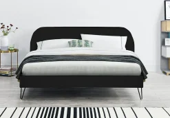 Lit 160 x 200 cm en velours noir et pieds noirs - PHOENIX