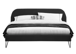 Lit 160 x 200 cm en velours noir et pieds noirs - PHOENIX