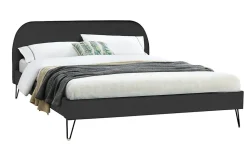 Lit 160 x 200 cm en velours noir et pieds noirs - PHOENIX