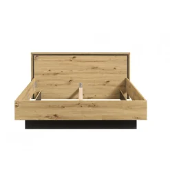 Lit 180 x 200 cm tête de lit décor chêne naturel et noir mat - ALIA