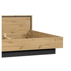 Lit 180 x 200 cm tête de lit décor chêne naturel et noir mat - ALIA