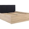 Lit adule 140x200 avec tête de lit capitonnée noir,sommier et rangement, coloris chêne Sonoma/noir