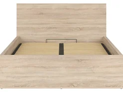 Lit adule 140x200 Lit coffre 2 places avec sommier et rangement, coloris chêne Sonoma - L. 204,5 x P. 149 x H. 95/40,5 cm