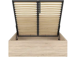 Lit adule 140x200 Lit coffre 2 places avec sommier et rangement, coloris chêne Sonoma - L. 204,5 x P. 149 x H. 95/40,5 cm