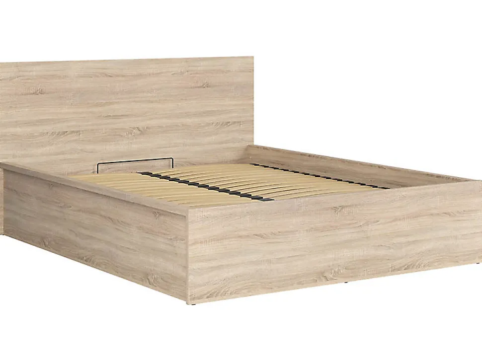 Lit adule 160x200 Lit coffre 2 place avec sommier et rangement, coloris chêne Sonoma - L. 204,5 x P. 169 x H. 95/40,5 cm