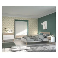 Lit adulte - AALBORG - 140 x 190 cm - Blanc / Chene - PARISOT