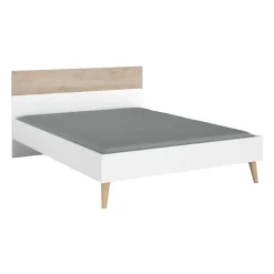 Lit adulte - AALBORG - 140 x 190 cm - Blanc / Chene - PARISOT