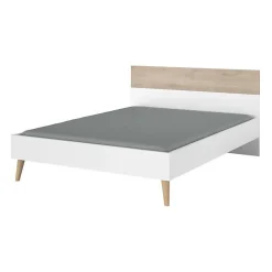 Lit adulte - AALBORG - 140 x 190 cm - Blanc / Chene - PARISOT