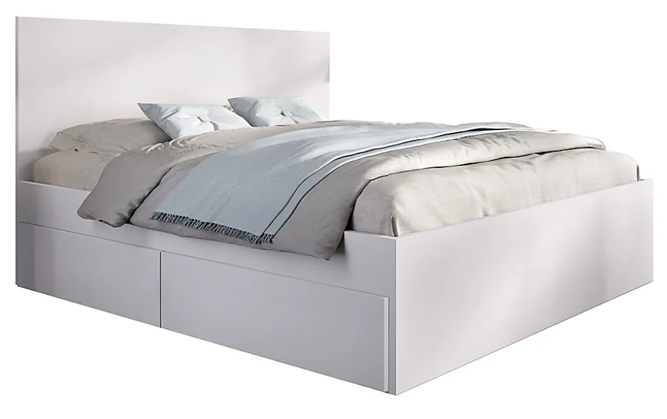 Lit adulte, couchage 140x190 cm avec 4 tiroirs coloris blanc - Longueur 145 x Profondeur 195 x Hauteur 100 cm