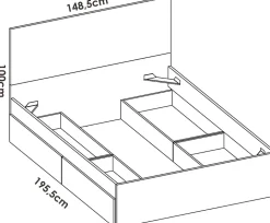 Lit adulte, couchage 140x190 cm avec 4 tiroirs coloris blanc - Longueur 145 x Profondeur 195 x Hauteur 100 cm