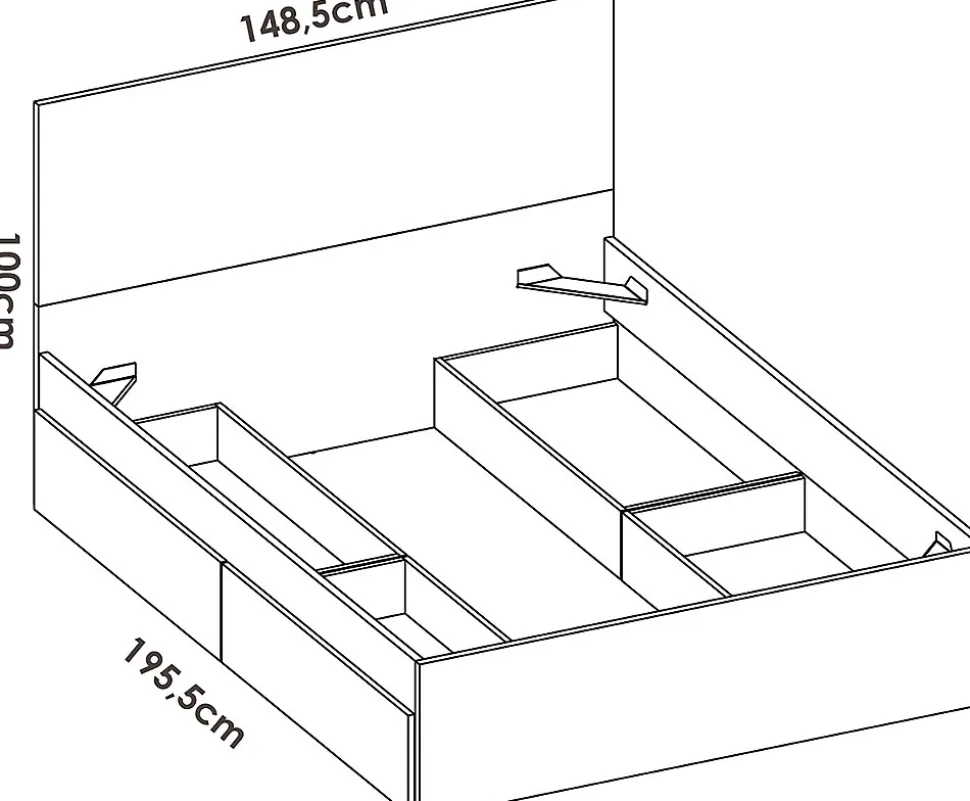 Lit adulte, couchage 140x190 cm avec 4 tiroirs coloris blanc - Longueur 145 x Profondeur 195 x Hauteur 100 cm