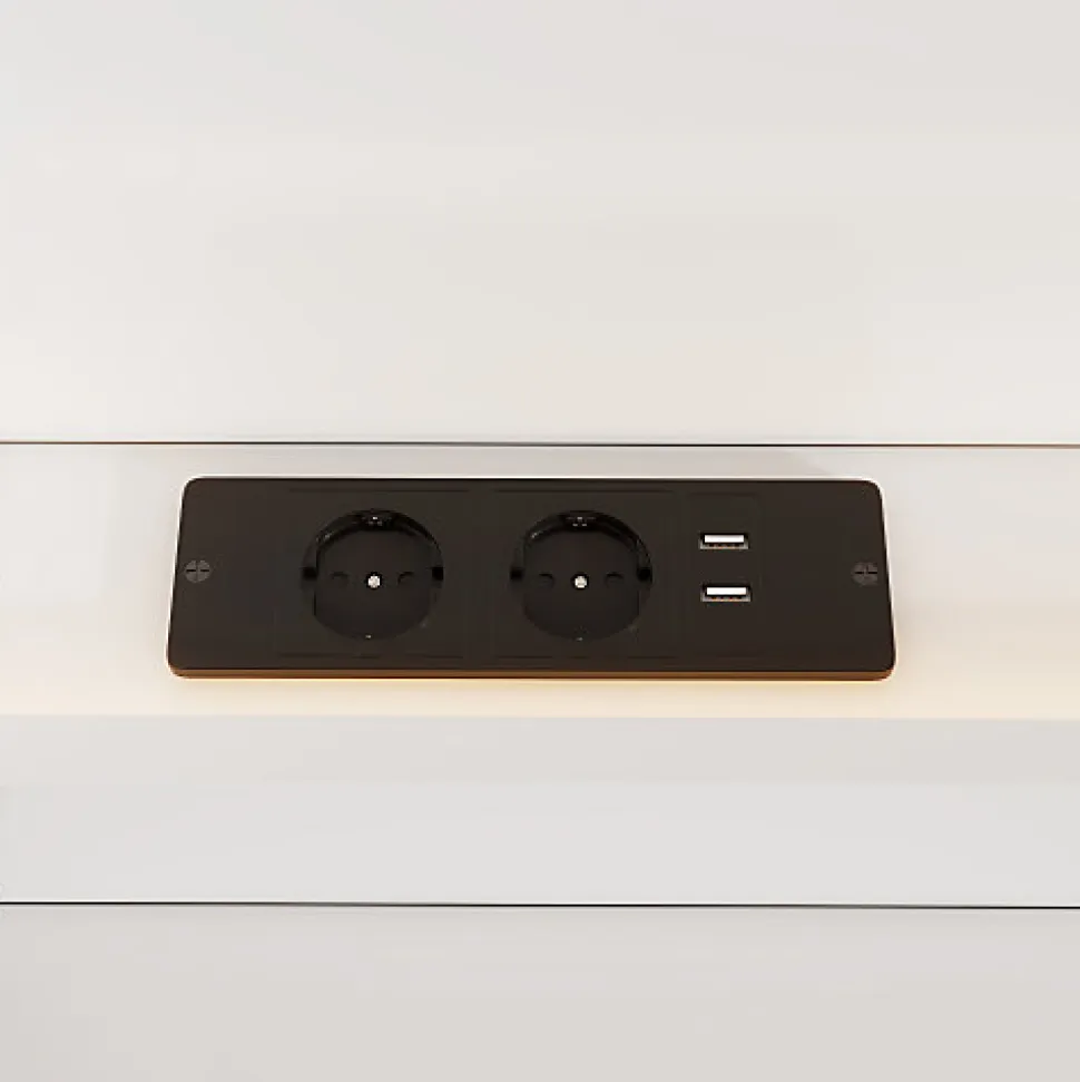 Lit adulte de rangement 180x200cm en bois - avec prises USB et LED - 2 tables de chevet & 2 tiroirs - Blanc