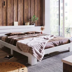 Lit Adulte Double Bois Massif 140x200cm Tête Lit Blanc Blackcolors