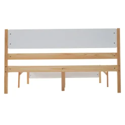 Lit adulte double en bois - cadre en pin avec tête de lit et sommier à lattes lit en MDF blanc + naturel - 140x200 cm