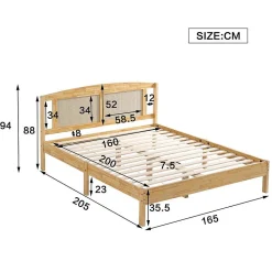 Lit Adulte Double 160x200cm Rotin 15 Lattes Pin Naturel Blackcolors