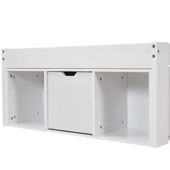 Lit adulte en MDF 90x200 cm - Avec port de recharge et rangements multifonctionnels - Blanc (matelas non inclus)