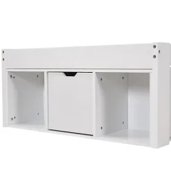 Lit adulte en MDF 90x190 cm - Avec port de recharge et rangements multifonctionnels - Blanc (matelas non inclus)