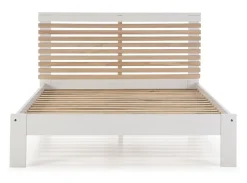 Lit adulte en pin et MDF coloris blanc, naturel - Longueur 197,7 x Profondeur 153,2 x Hauteur 100 cm