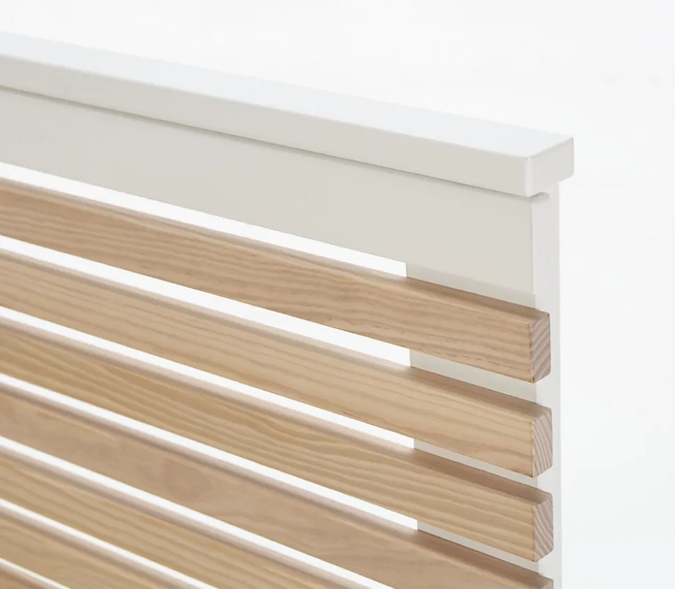 Lit adulte en pin et MDF coloris blanc, naturel - Longueur 197,7 x Profondeur 153,2 x Hauteur 100 cm