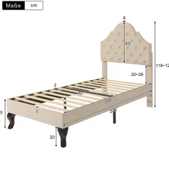 Lit adulte lit cadre à lattes en bois lit 90x200 cm lit rembourré Single velours beige