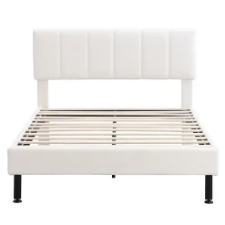 Lit adulte lit cadre à lattes en bois lit 140x190 cm lit rembourré lit pieds en fer Single sherpa beige