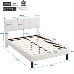 Lit adulte lit cadre à lattes en bois lit 140x190 cm lit rembourré lit pieds en fer Single sherpa beige