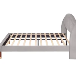 Lit adulte lit cadre à lattes en bois lit 160x200 cm lit rembourré Single velours gris