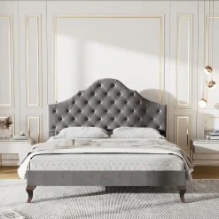 Lit adulte lit cadre à lattes en bois lit 90x200 cm lit rembourré Single velours gris