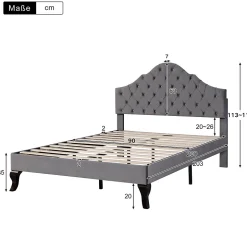 Lit adulte lit cadre à lattes en bois lit 90x200 cm lit rembourré Single velours gris