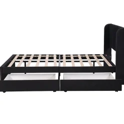 Lit adulte lit cadre à lattes en bois lit 140x200 cm lit rembourré lit 2 tiroirs lit double velours noir