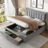 Lit adulte lit coffre lit 140x200 cm lit de rangement lit rembourré hydraulique lit 2 tiroirs lit double velours gris