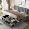Lit adulte lit coffre lit 180x200 cm lit de rangement lit rembourré hydraulique lit 2 tiroirs lit double velours gris