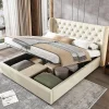 Lit adulte lit coffre lit 140x200 cm lit de rangement lit rembourré hydraulique lit en métal lit double velours beige