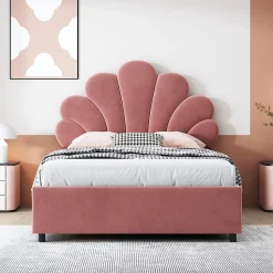 Lit adulte lit coffre lit 90x200 cm lit de rangement lit rembourré hydraulique lit cadre à lamelles Single velours rose