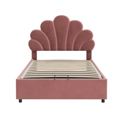 Lit adulte lit coffre lit 90x200 cm lit de rangement lit rembourré hydraulique lit cadre à lamelles Single velours rose