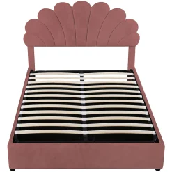 Lit adulte lit coffre lit 140x200 cm lit de rangement lit rembourré hydraulique lit cadre à lamelles lit double velours rose