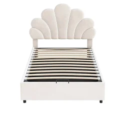 Lit adulte lit coffre lit 90x200 cm lit de rangement lit rembourré hydraulique lit cadre à lamelles Single velours beige