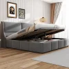 Lit adulte lit coffre lit 180x200 cm lit de rangement lit rembourré hydraulique lit en métal lit double velours gris