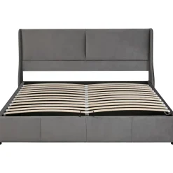 Lit adulte lit coffre lit 180x200 cm lit de rangement lit rembourré hydraulique lit en métal lit double velours gris