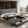 Lit adulte lit coffre lit 160x200 cm lit de rangement lit rembourré hydraulique lit 2 tiroirs lit double velours gris
