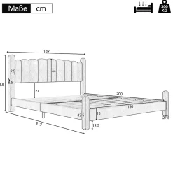 Lit adulte lit rembourré lit 180x200cm lit cadre à lattes en bois lit pieds de support cylindriques velours beige