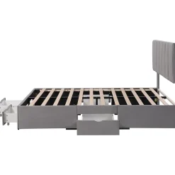 Lit adulte lit rembourré 140x200 cm, avec dossier,sommier à lattes et 4 tiroirs, velours, gris