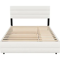 Lit adulte lit 140x200 cm avec brocheuse et deux tiroirs lit double lin beige