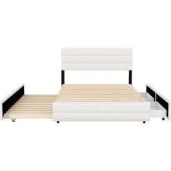 Lit adulte lit 140x200 cm avec brocheuse et deux tiroirs lit double lin beige