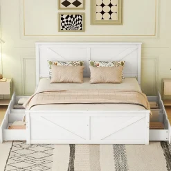 Lit adulte lit 160x200 cm avec 4 tiroirs Single pin blanc