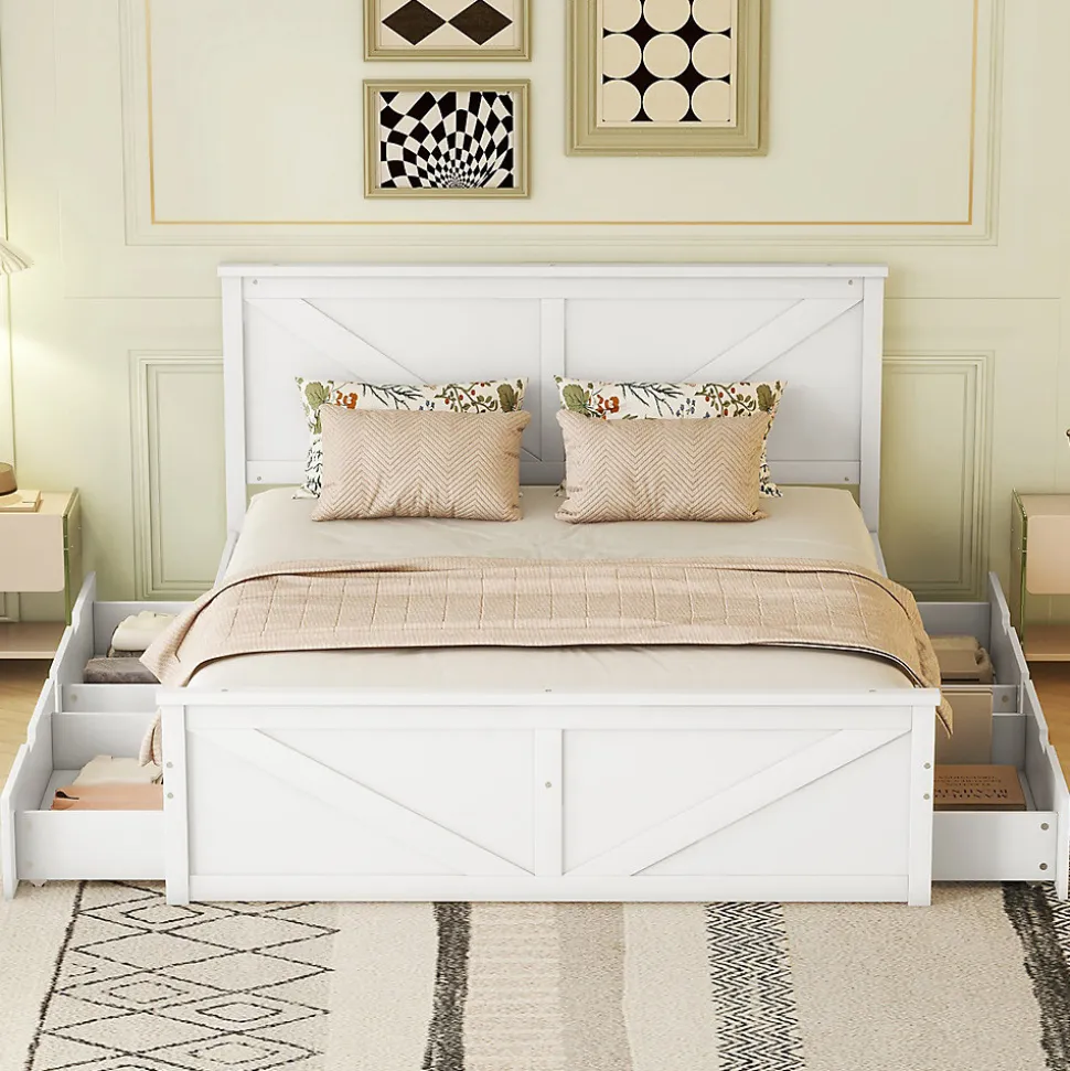 Lit adulte lit 160x200 cm avec 4 tiroirs Single pin blanc